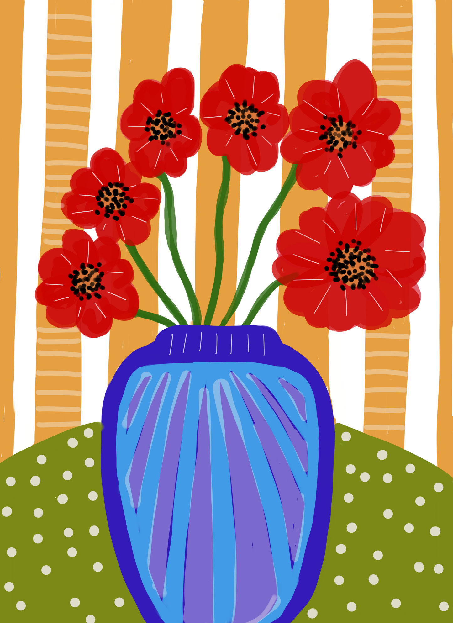 Poppies in A Blue Vase